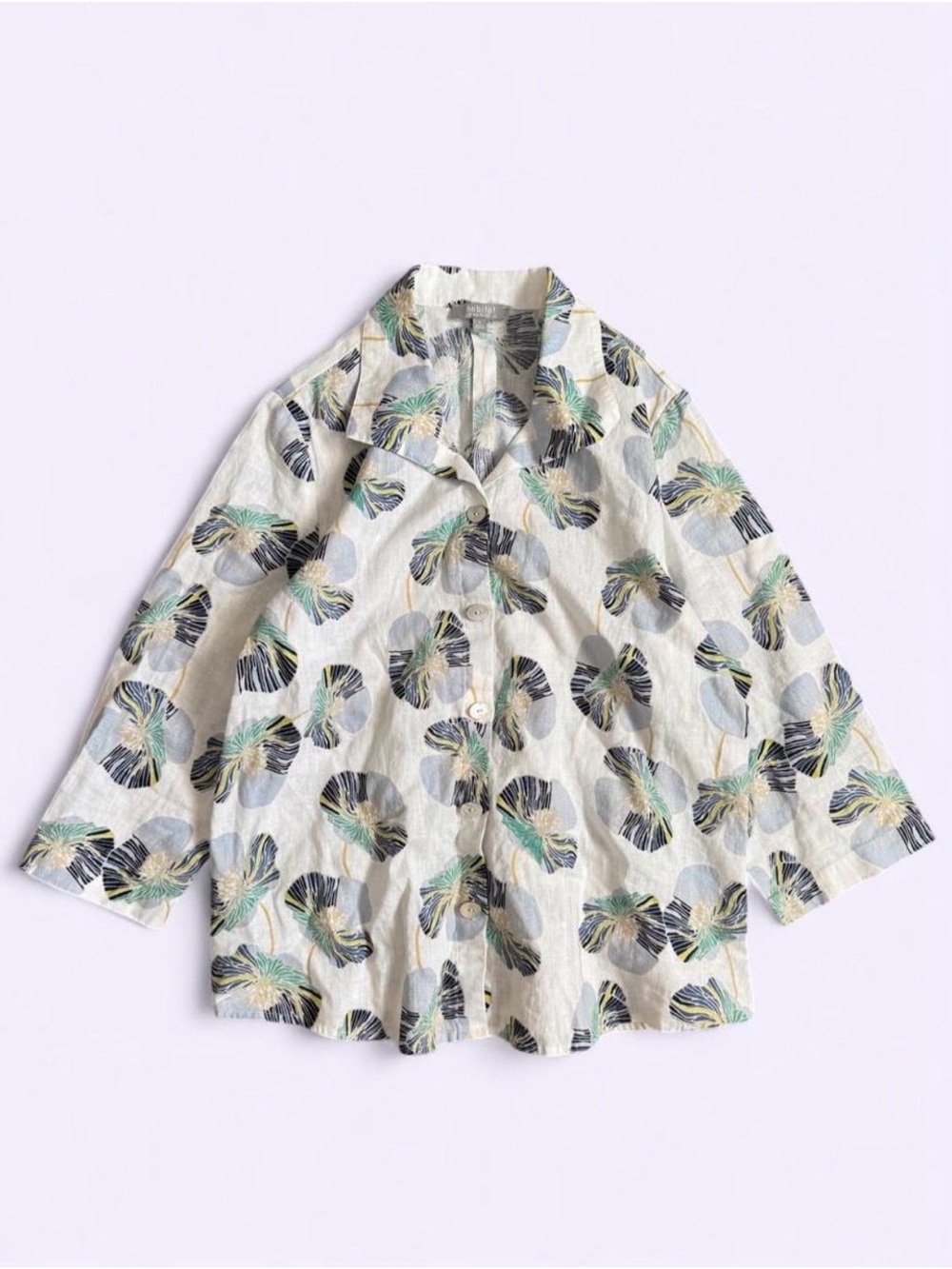 Habitat Floral Linen Button Up Shirt Mother of Pearl Buttons Preppy Comfy Relax